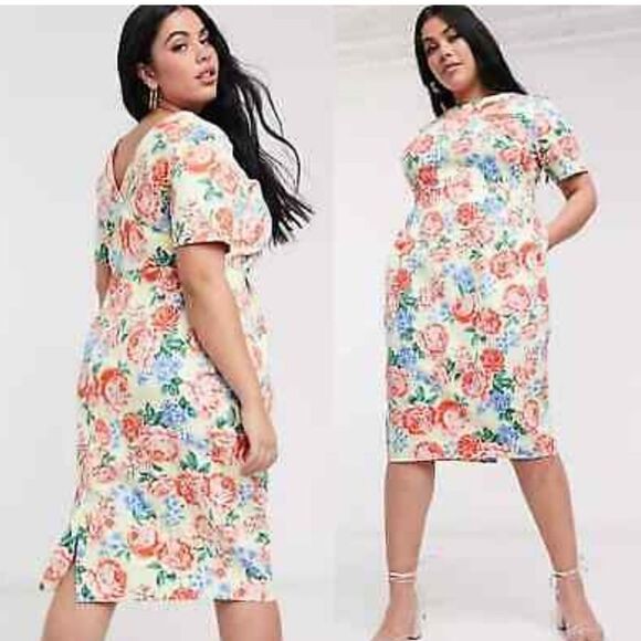 ASOS Curve Floral Pique Sheath Dress - Picture 5 of 14